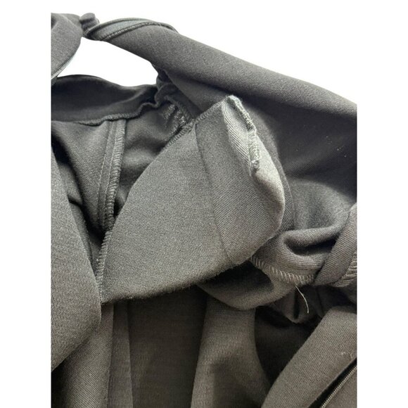 Caroline Rose Black Wool Dress Leather Trim Retro Shoulder Pads Pockets Size M - Picture 14 of 14